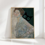 elegant woman black cat art print for home decor