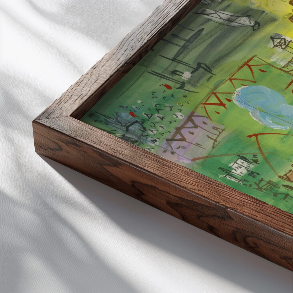 etude pour la fee electricite Raoul Dufy close up dark wood mockup