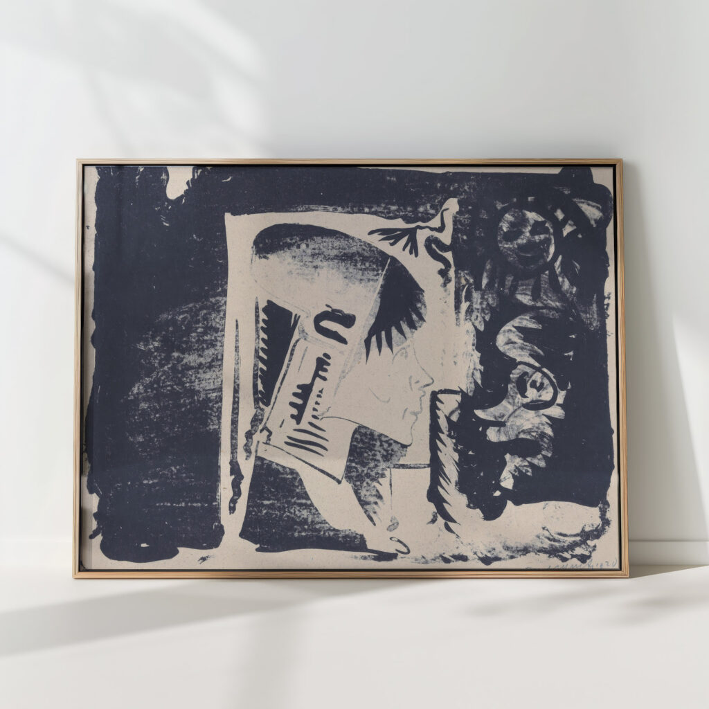 fantasy profile to the right in a white rectangle surrounded by black bottom right is washed black 1920 samuel jessurun de mesquita high quality print