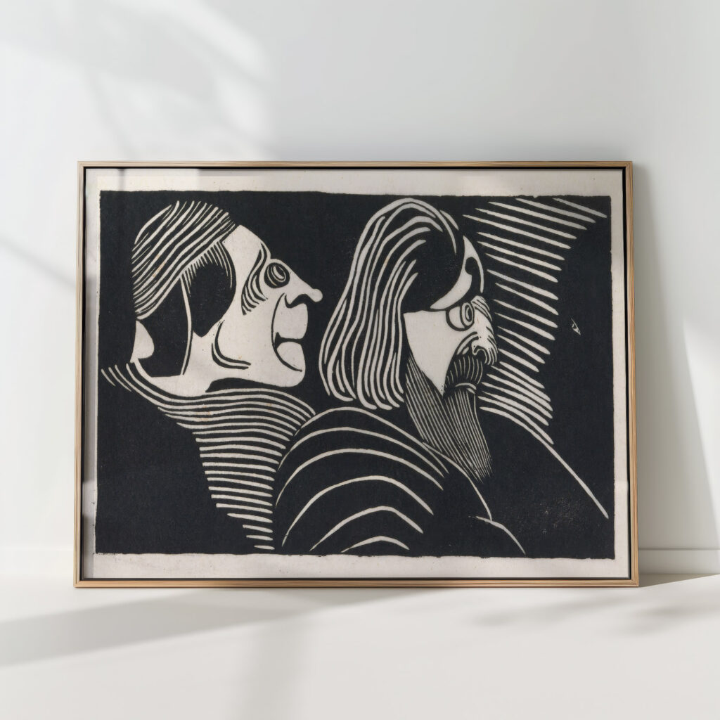 fantasy two men heads in profile to the left one profile in opposite direction 1918 samuel jessurun de mesquita high quality print