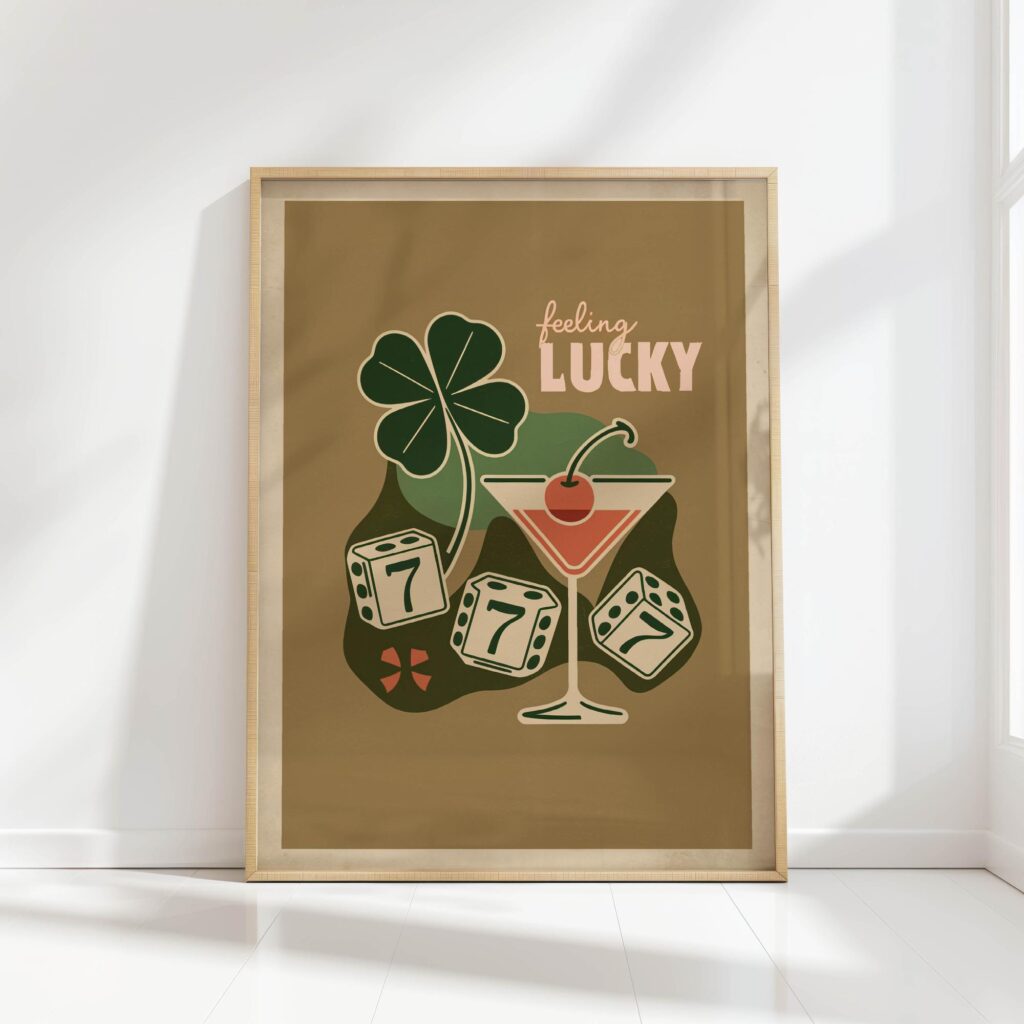 feeling lucky typography print retro casino elements