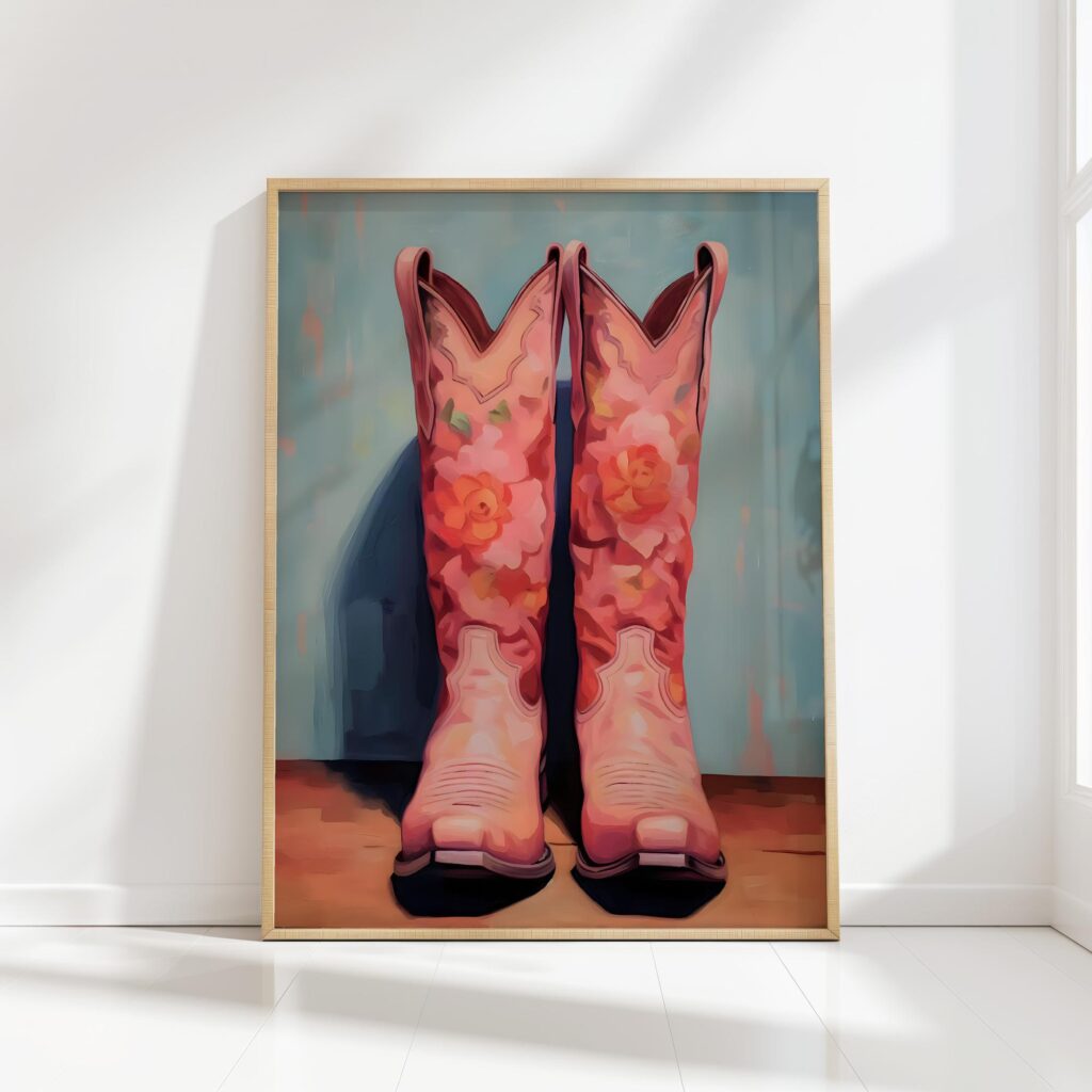 floral cowgirl boot print preppy wall art