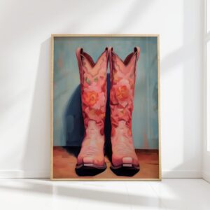 floral cowgirl boot print preppy wall art