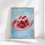 floral cowgirl hat art print for wall decor