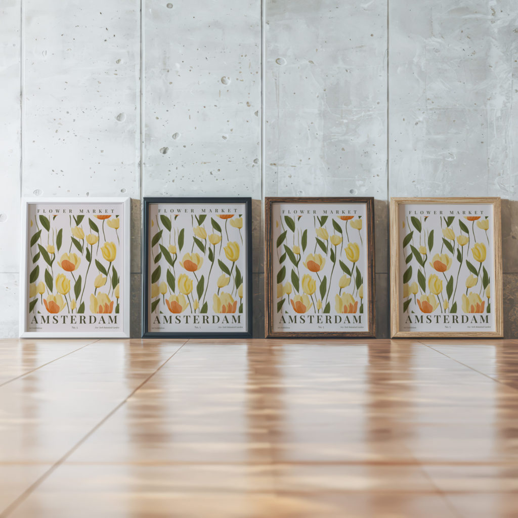 flower market amsterdam 3x4 framed posters mockup
