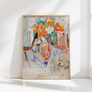 flower still life with bowl and striped jug oskar moll high quality print