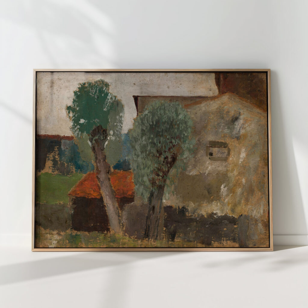 fragment of a house with two trees 1920 tadeusz makowski high quality print