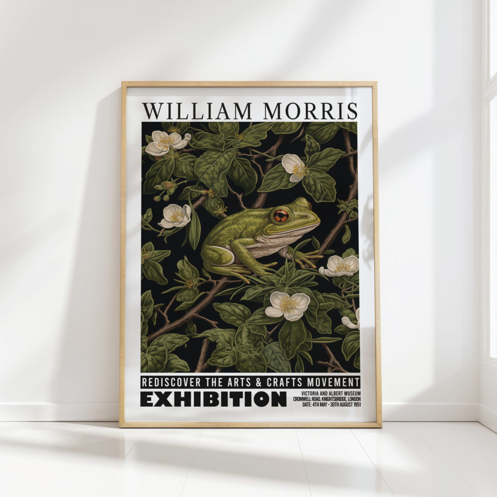 frog william morris print floral poster