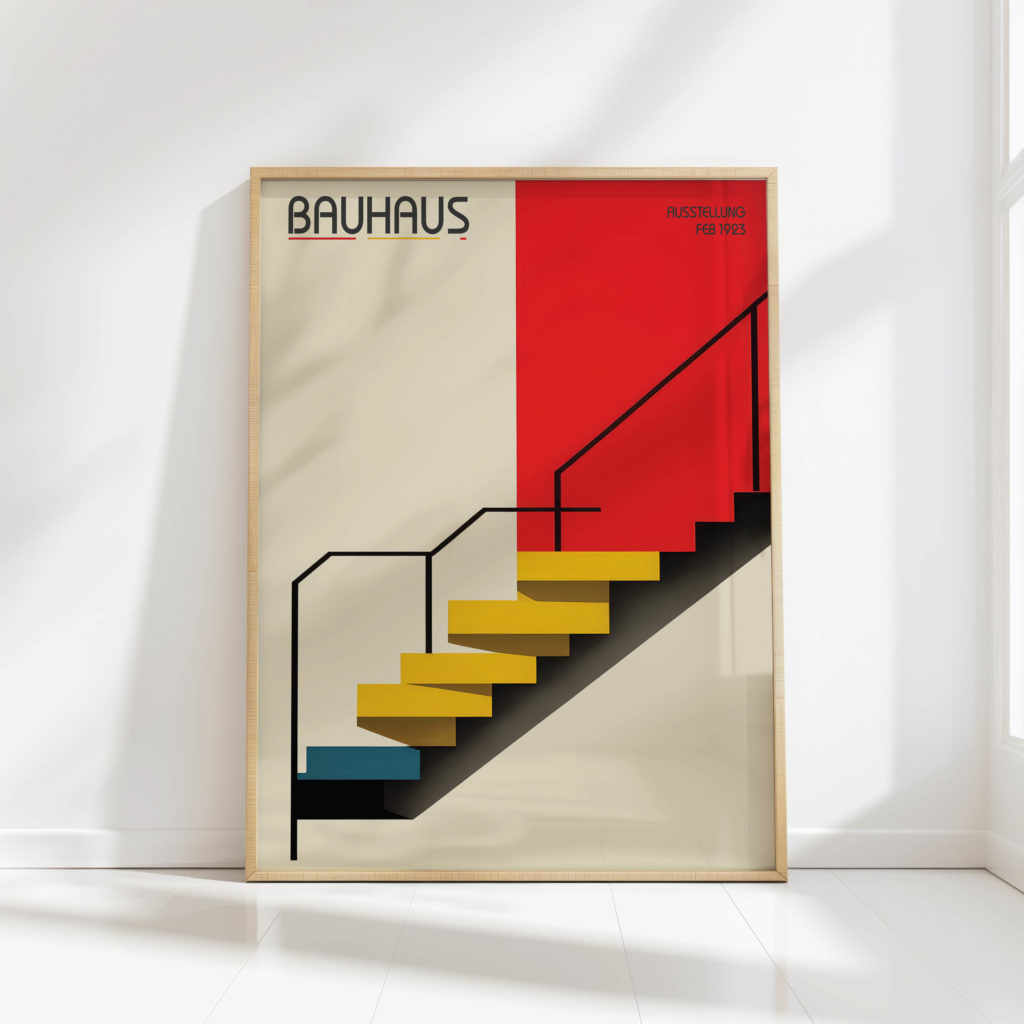 geometric bauhaus staircase art print bold colors
