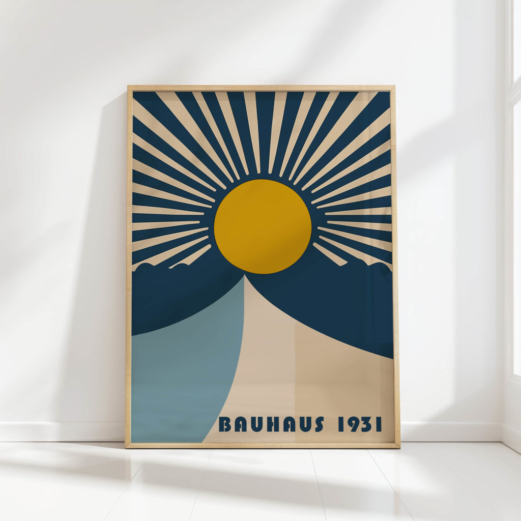 geometric bauhaus sunrise art print for home decor