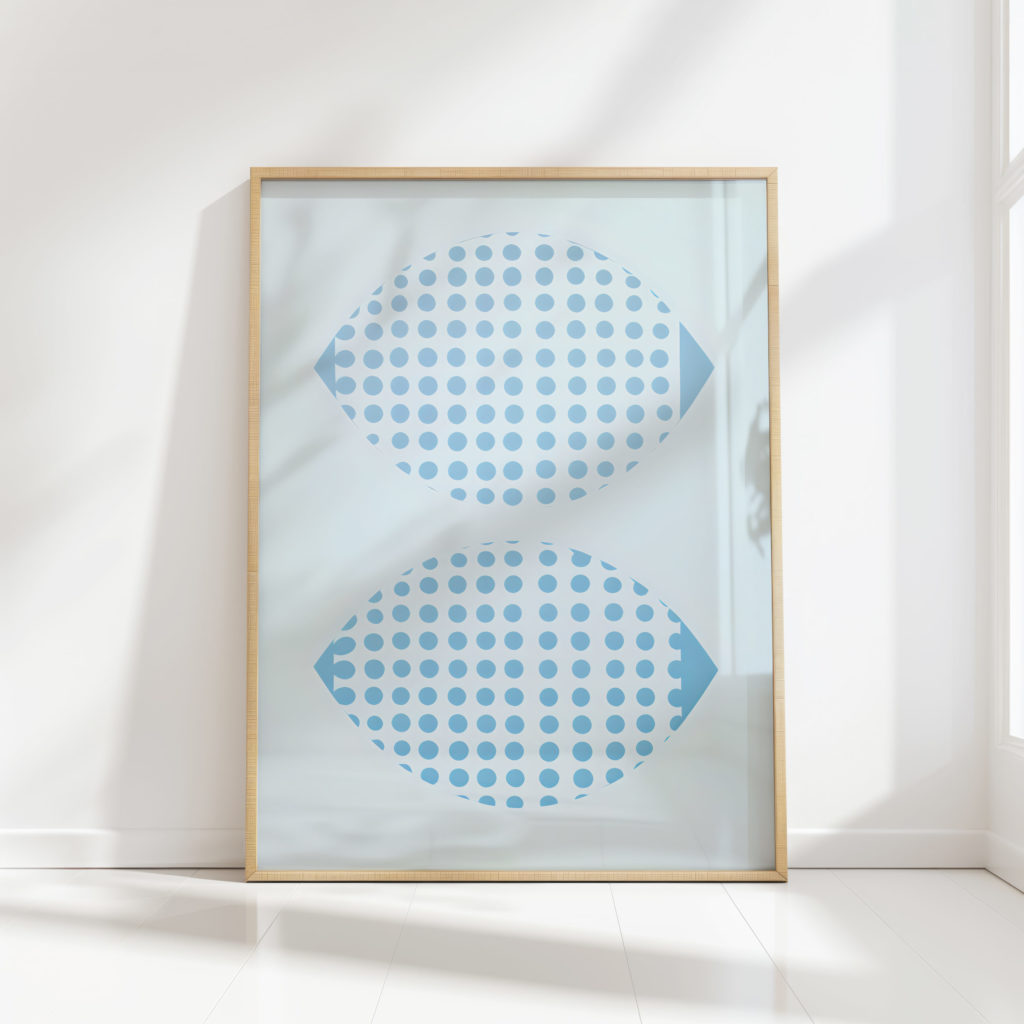 geometric pattern blue tones art print for modern decor