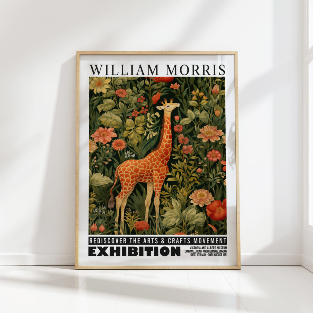 giraffe william morris print floral poster