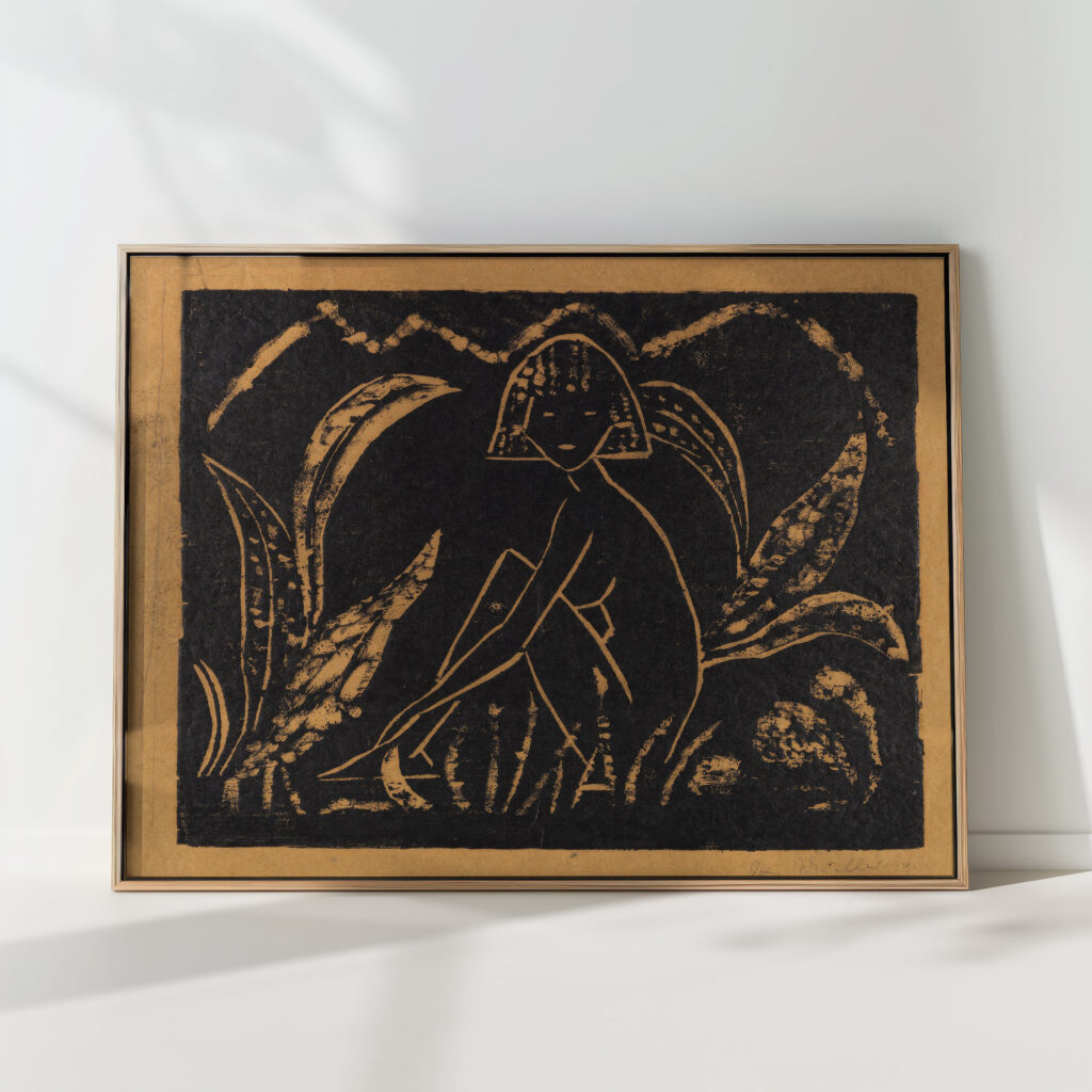girl between leaf plant 1912 otto mueller high quality print