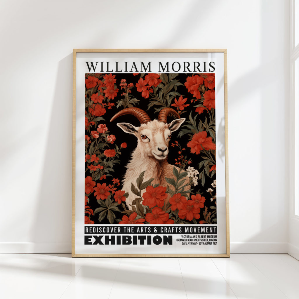 goat william morris print floral poster