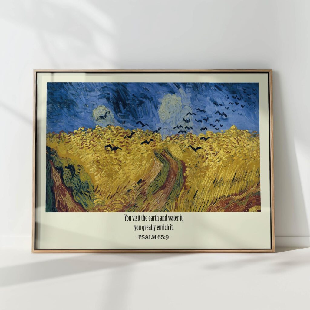 golden wheat field print with psalm 659 quote
