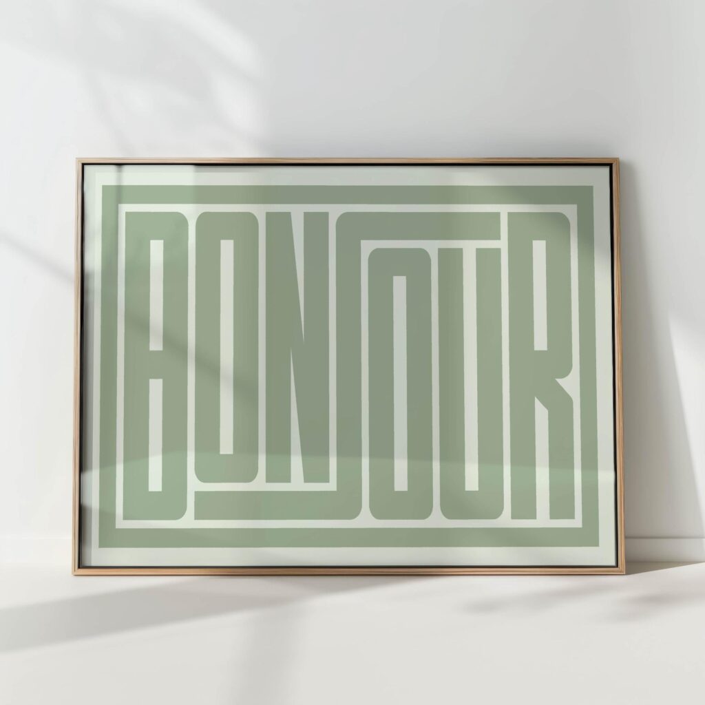 green bonjour typography print modern geometric poster