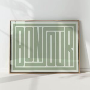green bonjour typography print modern geometric poster