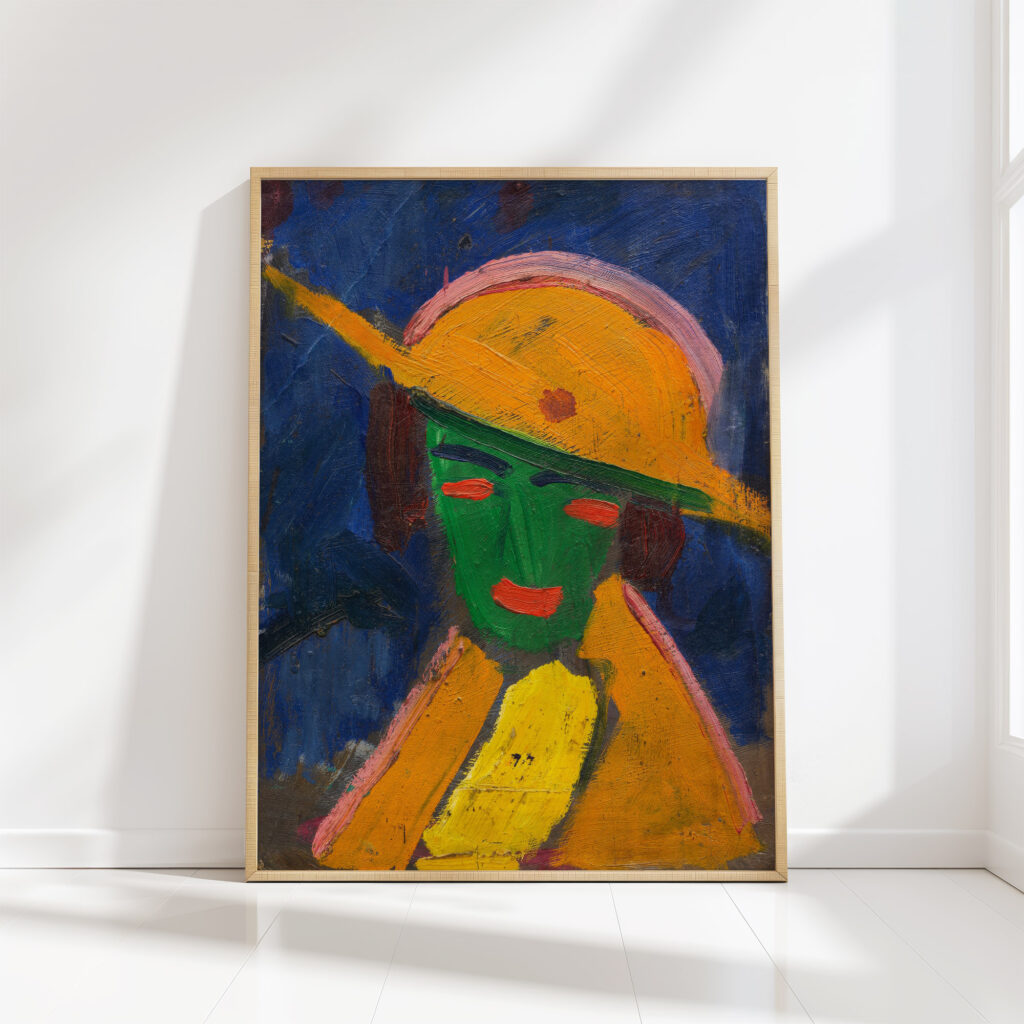 green woman with yellow hat i 1913 hermann stenner high quality print