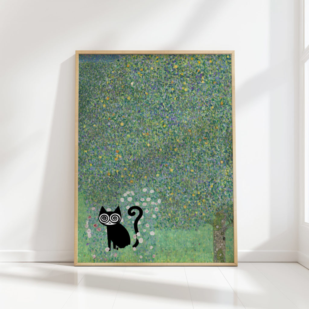 gustav klimt black cat print colorful nature art print