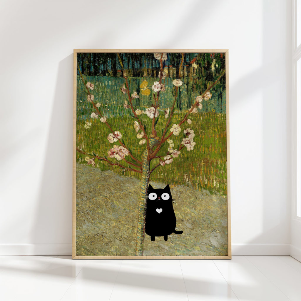 gustav klimt cat print floral blossom tree poster