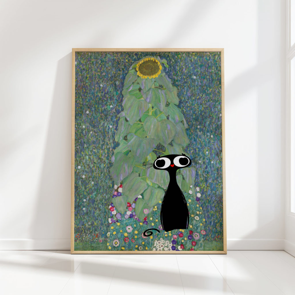 gustav klimt cat print funny flower sunflower print