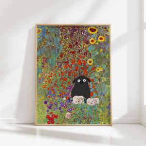 gustav klimt dog print floral poster
