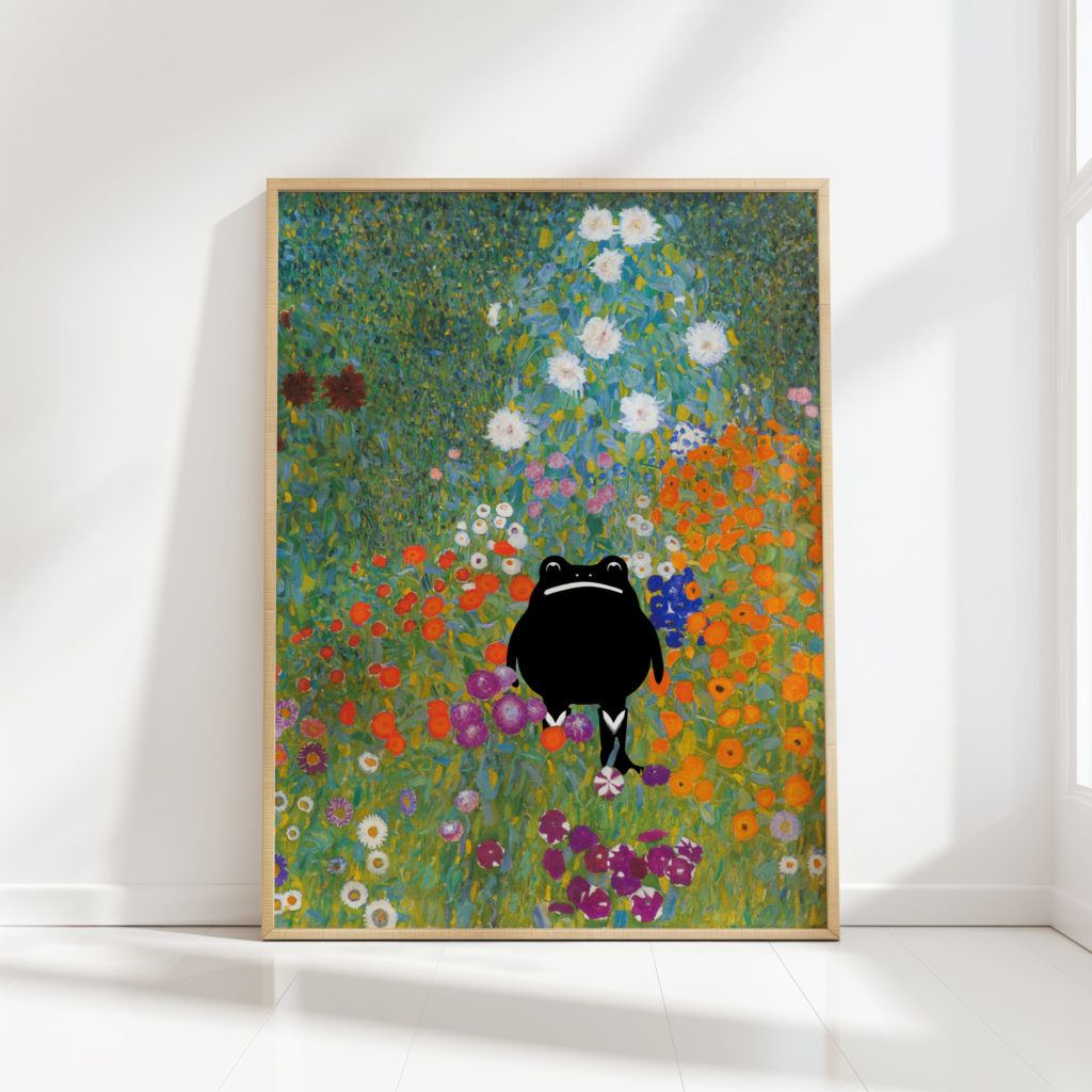 gustav klimt frog print floral poster