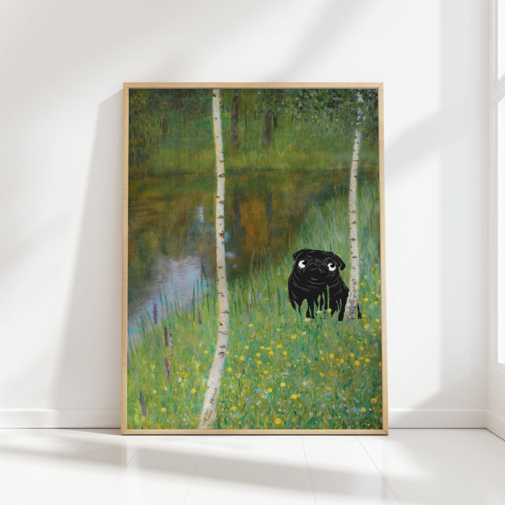 gustav klimt pug print floral nature poster