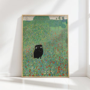 gustav klimt pug print floral poppies poster