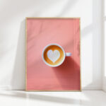 heart latte art coffee print for kitchen decor
