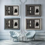 hello cat black 3x4 framed posters mockup