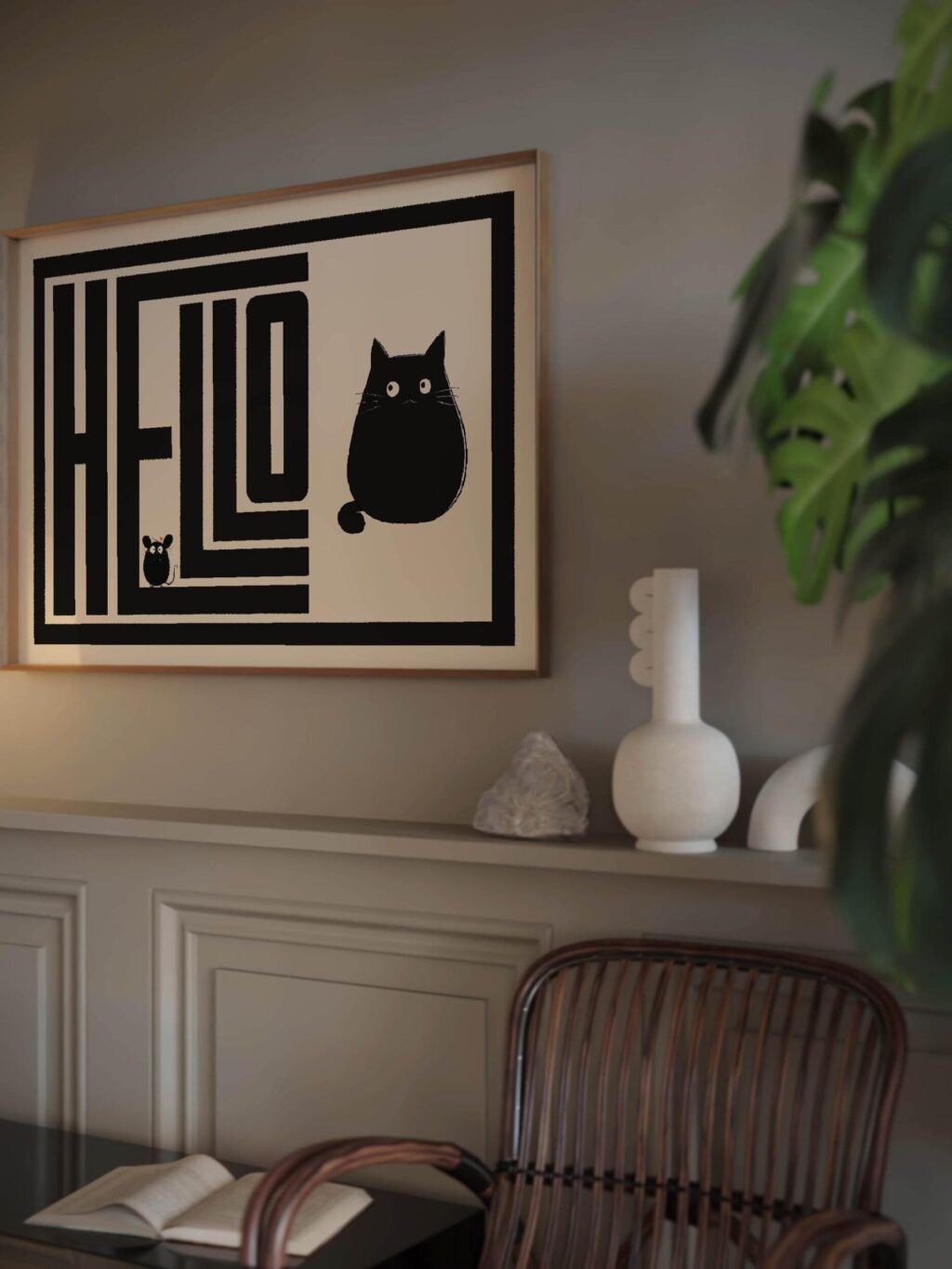 hello cat black 3x4 video mockup