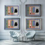 hello cat rainbow 3x4 framed posters mockup