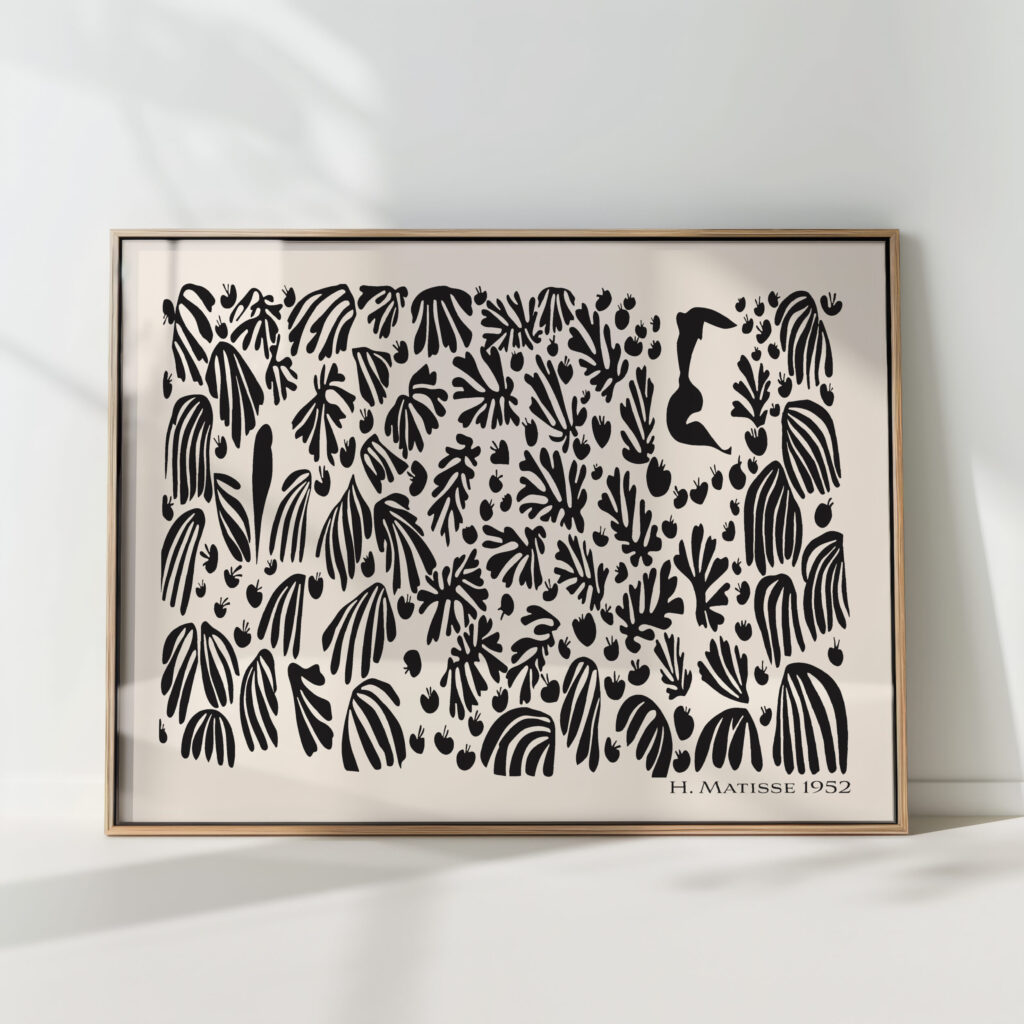 henri matisse print black white la perruche et la sirene floral poster