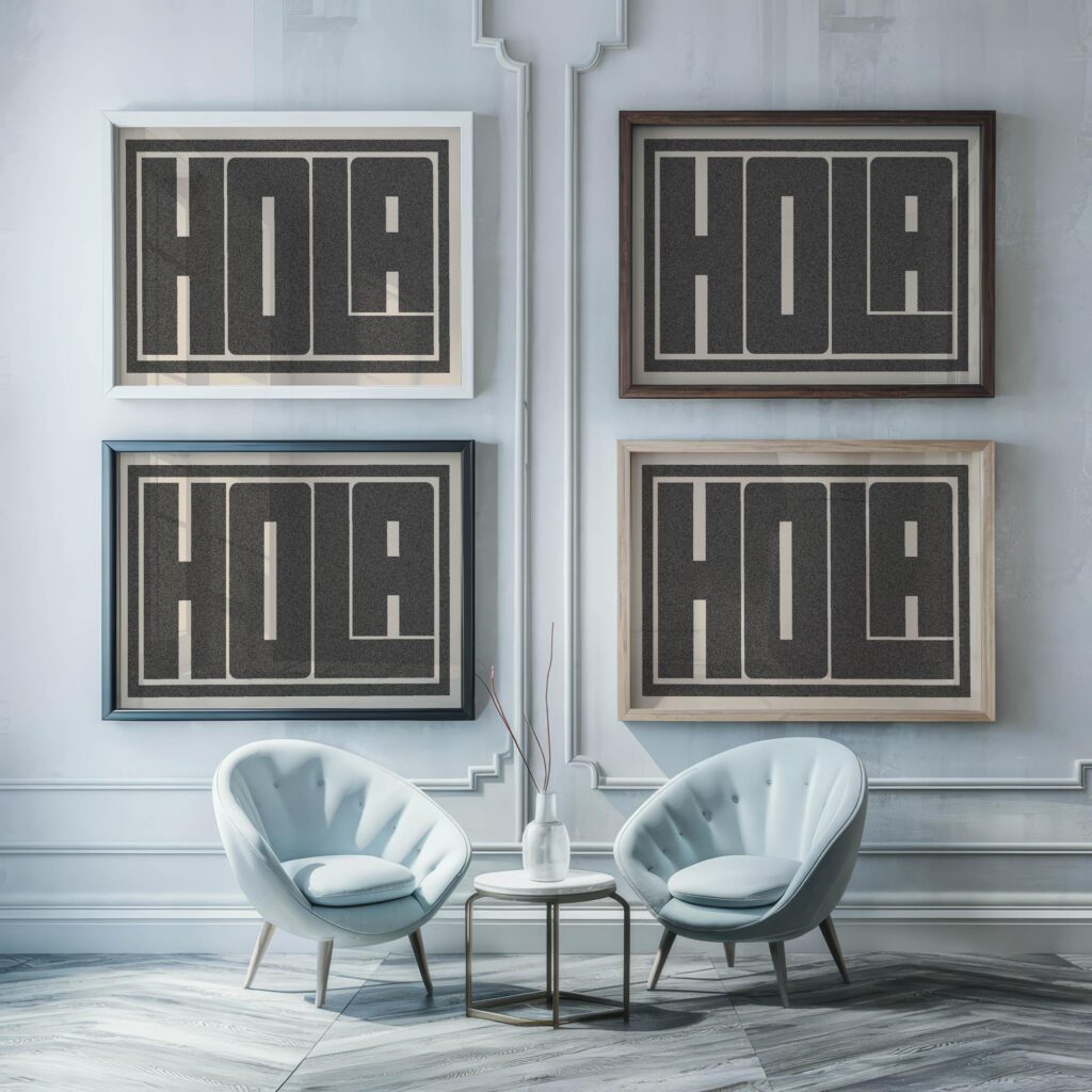 hola grey 3x4 framed posters mockup
