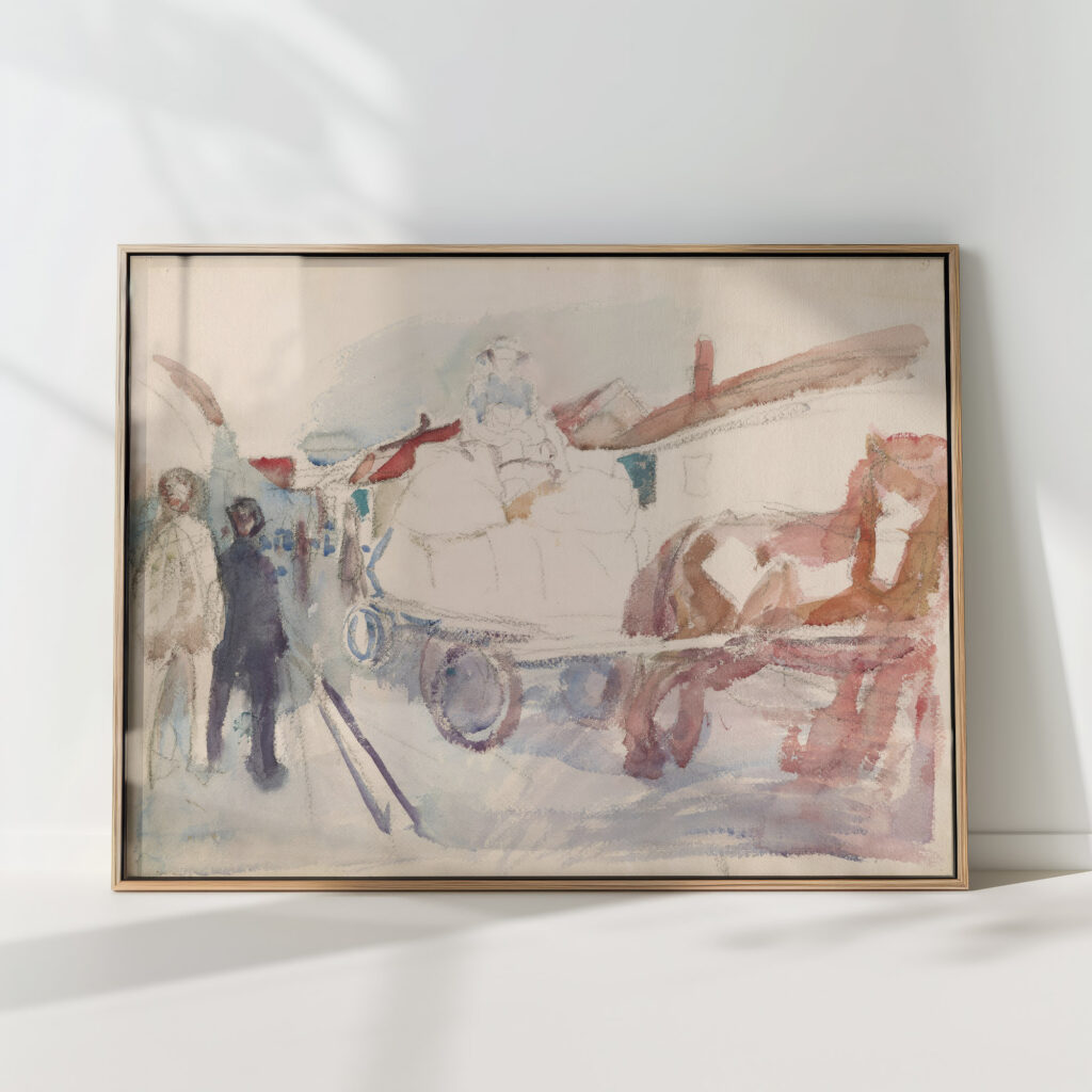 horse and cart in street ca 1920 edvard munch high quality print