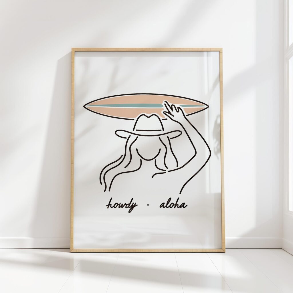howdy aloha surfer print girl poster