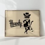 howdy cat guitar print black white poster