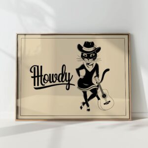 howdy cat guitar print black white poster