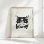 howdy cat print minimalist black white poster