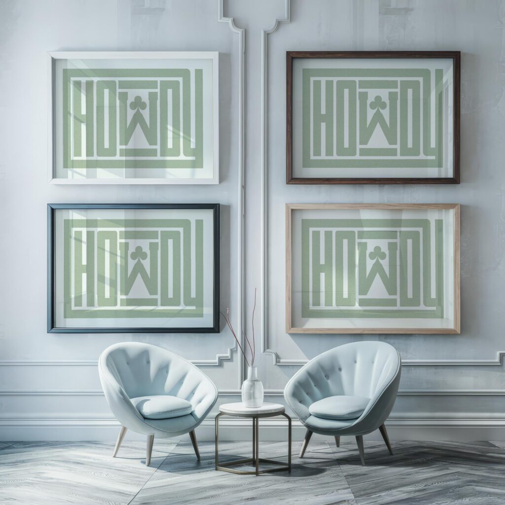 howdy clubs green 3x4 framed posters mockup