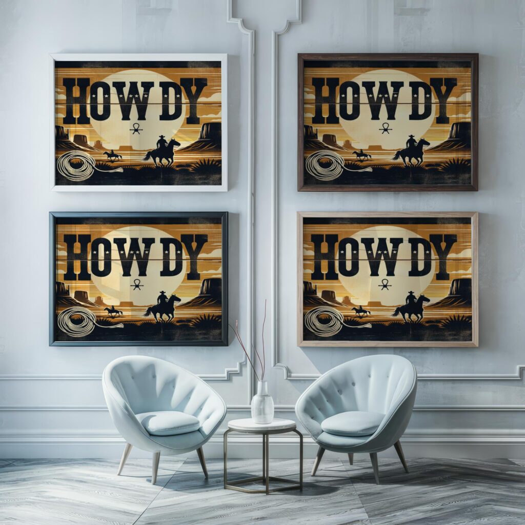 howdy cowboy vintage3 3x4 framed posters mockup