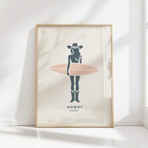 howdy cowgirl surfing print minimalist poster