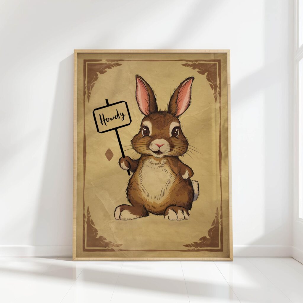 howdy cute rabbit print nursery poster