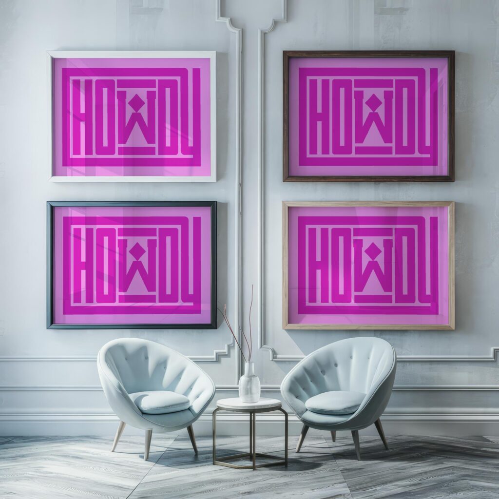 howdy diamond pink 3x4 framed posters mockup