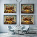howdy retro landscape 3x4 framed posters mockup