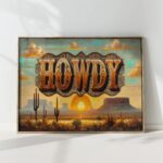 howdy sunrise western desert typography print