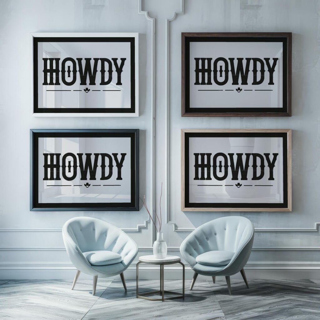 howdy typo2 3x4 framed posters mockup