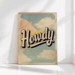 howdy typography print retro cloud design