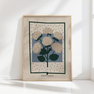 hydrangea blossoms mid century print elegant design